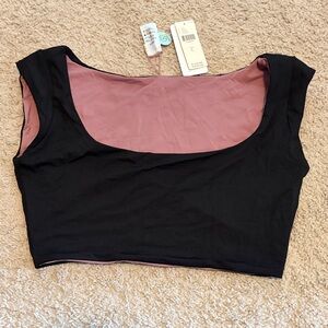 l*space Reversible Scoop-Back Bikini Top in Black and Mauve